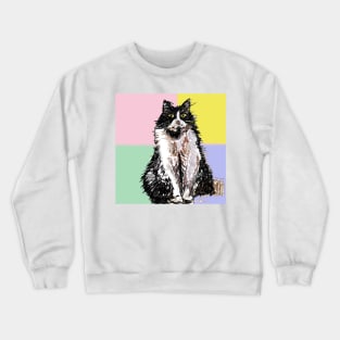 Tuxedo Cat Cute Drawing - on Pastel Rainbow Crewneck Sweatshirt